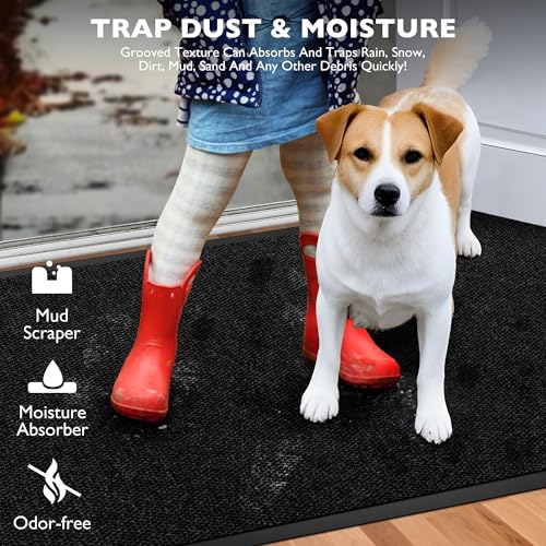 koloko 2ft x 10ft Durable Dirt Trapper Front Door Mat Outside Entrance - color: Black Pebble, size: 2 FT x 10 FT