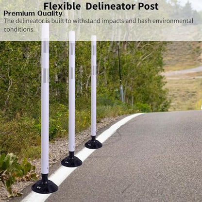 8 Pack Traffic Delineator Posts – High Visibility Reflective Safety Cones with Spring Base for Roadway, Parking, Garage, Construction Zones (White, 48 Inch)