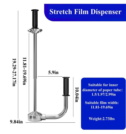 Stretch Film Dispenser with Cutter & Gloves, Heavy Duty Stainless Steel Stretch Wrap Dispenser for 12-20 Inch Rolls, Manual Pallet Wrapping Tool for Shipping, Moving, and Industrial Packing