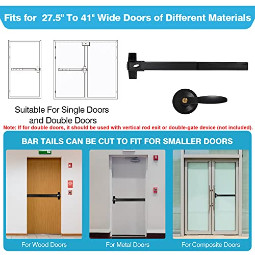 IRONWALLS 27.5" Black Commercial Panic Bar Exit Device with Exterior Lever - color: Black, size: 27.5 Inch