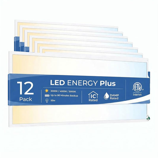 2X4 LED Flat Panel Light with Emergency Battery Backup, 50W 3000K/4000K/5000K, 0-10V Dimmable, 6250 Lumens, LED Drop Ceiling Lights, 100-277V, UL Listed(12 Pack) - size: 12 Pack