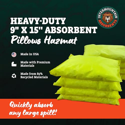 Universal Absorbent Pillows Hazmat - 9"x15" Water & Oil Absorbent Pillows for Spill Kits, Hydrocarbon & Oil Spill Containment, Flood Cleanup, Spill Containment (8 Per Box) - size: 9" x 15"