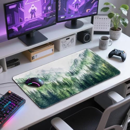 Misty Forest Mountain Gaming Mouse Pad Desk Mat 31.5"x15.7" - color: Misty Forest Mountain