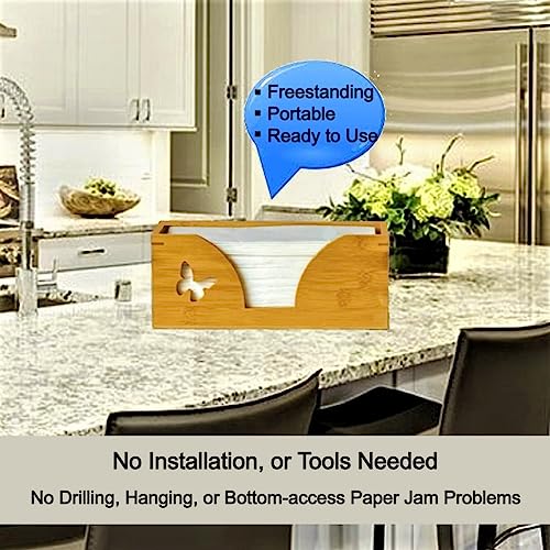 Countertop C-Fold Paper Towel Dispenser with Engraved Butterfly - Compatible with C Fold, Multifold, Trifold & Z Fold Hand Napkins Folded Size 10.5" x 4.0" Or Smaller - Natural Bamboo - color: Natural