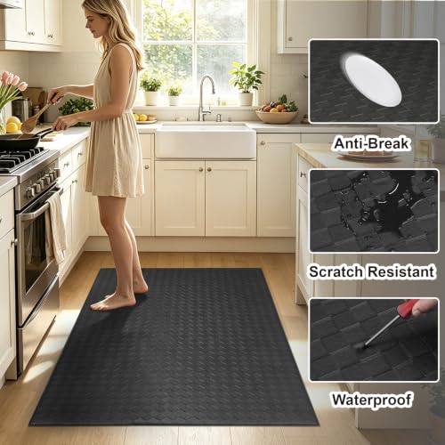Kitchen Mats and Rugs Cushioned Anti-Fatigue, 35.4" x 59.1", Black - color: Black, size: 59.1"L x 35.4"W x 0.4"Th