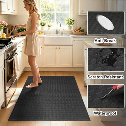 Kitchen Mats and Rugs Cushioned Anti-Fatigue, 35.4" x 59.1", Black - color: Black, size: 59.1"L x 35.4"W x 0.4"Th
