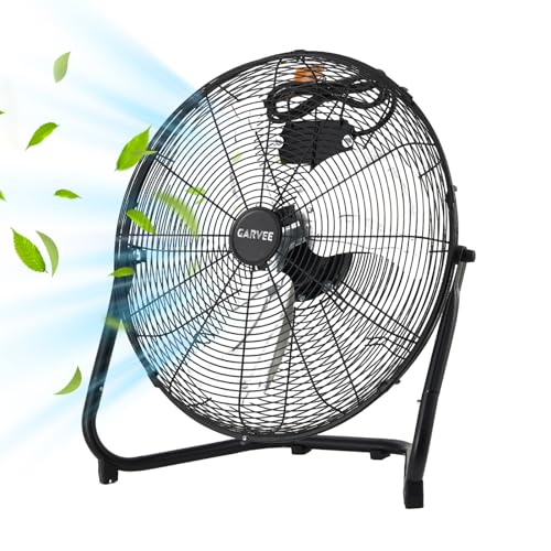 High Speed Industrial Floor Fan – 2000 CFM Heavy Duty Metal Air Circulator – 3 Speeds, 360° Adjustable Tilt, Portable Carry Handle – Powerful Cooling for Garage, Workshop, Commercial, Gym - size: 12 IN