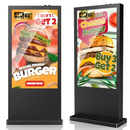 Outdoor Digital Signage, Floor Standing Kiosk IP65 Waterproof Display with WiFi HDMI/USB Input, 3000nits High Brightness Commercial Totem for Retail Stores, Subway, Restaurants 65 Inch - size: 65 Inch