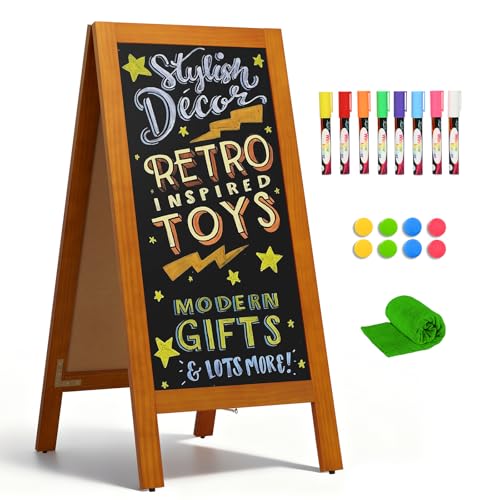 4 THOUGHT A-Frame Double-Sided Magnetic Chalkboard 40"x20", Caramel - color: Caramel