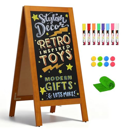 4 THOUGHT A-Frame Double-Sided Magnetic Chalkboard 40"x20", Caramel - color: Caramel