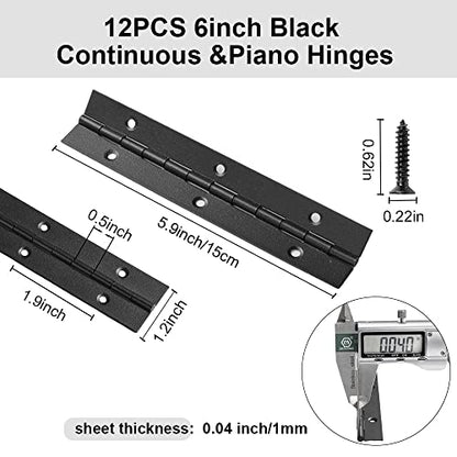 6 Pack 6 Inch Piano Hinge, Heavy Duty Continuous Hinge with Holes for Cabinets Boat Marine Door, 304 Stainless Steel 0.04" Leaf Thickness 1.2'' Open Width (Black) - size: 6 Inch (6PCS)