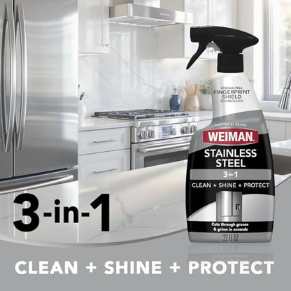 Weiman Stainless Steel Cleaner & Polish Spray with Cloth, Anti-Fingerprint - size: 22 Fl Oz (Pack of 1)
