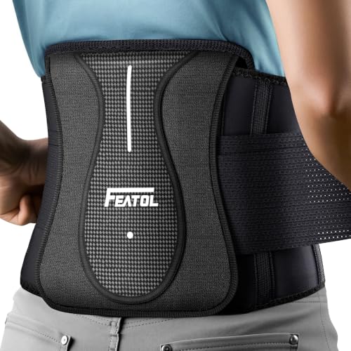 FEATOL Back Brace for Lower Back Pain Wide Coverage 360° Strong Lumbar Support with Removable Pad, Adjustable Waist Support Belt for Men Women, Size L/XL 29.8"-38.6" - size: Large/X-Large