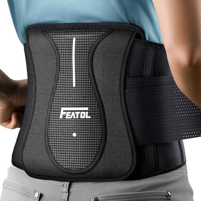 FEATOL Back Brace for Lower Back Pain Wide Coverage 360° Strong Lumbar Support with Removable Pad, Adjustable Waist Support Belt for Men Women, Size L/XL 29.8"-38.6" - size: Large/X-Large
