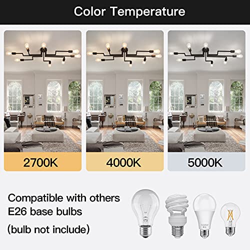 ZGLAOJTBlack 8-Light Ceiling Light, Modern Semi Flush Mount Ceiling Light Fixture,Metal Chandelier for Farmhouse Dining Room Living Room Bedroom Kitchen. - color: Black, size: 8-Light