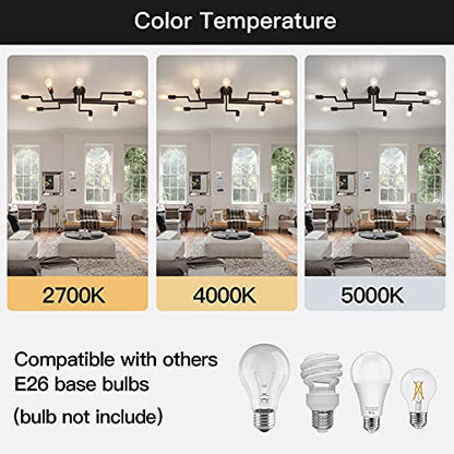 ZGLAOJTBlack 8-Light Ceiling Light, Modern Semi Flush Mount Ceiling Light Fixture,Metal Chandelier for Farmhouse Dining Room Living Room Bedroom Kitchen. - color: Black, size: 8-Light