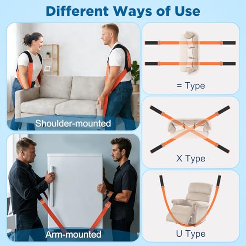 NOCOEX Lifting Straps Moving 2-Person: Shoulder Lifting and Moving System - color: Orange