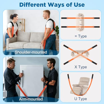 NOCOEX Lifting Straps Moving 2-Person: Shoulder Lifting and Moving System - color: Orange
