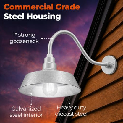 14in. Galvanized Finish Outdoor Gooseneck Barn Light, 5000K Cool White - color: Galvanized (1 Pack), size: 22 in Gooseneck Arm