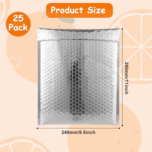 25Pcs Thermal Bubble Mailer 9.5" x 11", Waterproof Metallic Foil Mailing Envelopes, Self-adhesive Insulated Shipping Bags for Perishable food, Cosmetics, Pharmaceuticals - size: 9.5 x 11 inch
