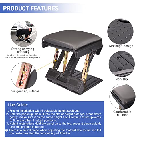 Under Desk Footrest, 4-Level Height Adjustable 12Modes Foldable Footrest - color: Gray