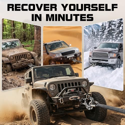 Synthetic Winch Rope Extension - 1/4'' X 50ft 10,000 LBS Heavy Duty Extension Winch Line Cable Replacement for ATV UTV Off Road Vehicle Jeep Truck - Grey - color: Grey, size: 1/4 Inch x 50 Feet