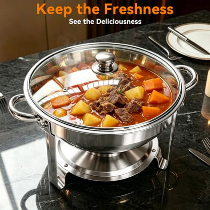 4-Pack 6QT Chafing Dishes for Buffet, 304 Stainless Steel Chafing Dish Buffet Set with Glass Lids & Lid Holders – Food Warmers for Parties, Weddings, Birthdays & Catering,Silver - color: Full Silver With Glass Lid