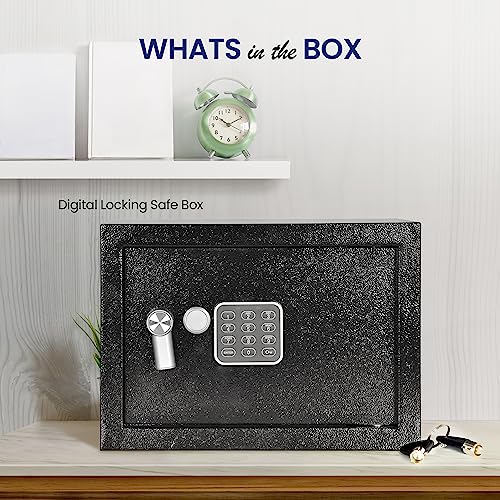 SereneLife Electronic Safe Box | Heavy-Duty 12.2’’ x 7.8’’ Small Lockbox | Digital Keypad Code & 2 Key Override | Compact Money Safe for Cash, Jewelry, Valuables | Wall & Floor Mountable Storage - color: Matte Black