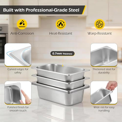 Dyna-Living Hotel Pans with Lid 1/3 Size Pan 4 Inch Deep 6 Pack Food Pans - color: With Lids, size: 4 Inch Deep