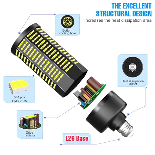 80W LED Corn Lights Bulb 13460Lumens Super Bright 800W Equivalent E27/E26 Base Lamp Bulb 6000K Daylight 100-277V Large Area Light for Basement Parking Lot Backyard Factory Workshop Commercial Lighting