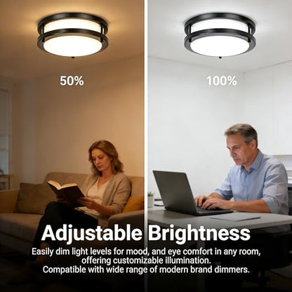 36W LED Flush Mount Ceiling Light Fixture, 400W Equivalent, 5000K Daylight - color: Black, size: 36W