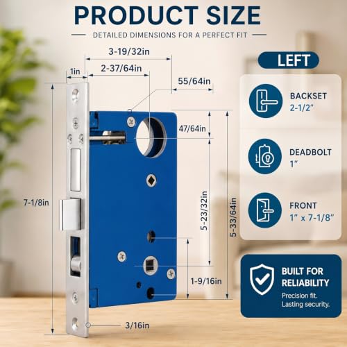 Tandefio 1 Set Double Cylinder Mortise Lock, Left Hand, Silver - color: Silver, style: Left Hand