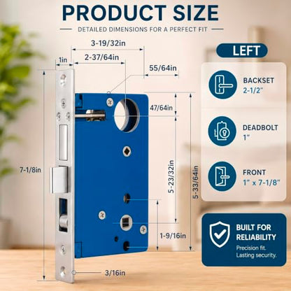 Tandefio 1 Set Double Cylinder Mortise Lock, Left Hand, Silver - color: Silver, style: Left Hand
