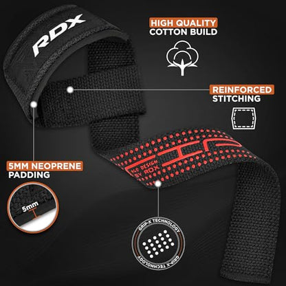RDX Lifting Straps for Weightlifting –100% Cotton Heavy Duty Gym Wrist Strap with 5MM Neoprene Padding, 60CM Anti-Slip Hand Grip Wraps for Deadlifts Powerlifting Workouts Strength Training, Men Women - color: Dotted Black
