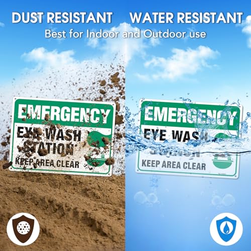 Emergency Sign, Eye Wash Station Sign, Keep Area Clear, 2 Pack, 10" x 7" Rust Free .040 Aluminum, UV Protected, Waterproof, Weatherproof and Fade Resistant, 4 Pre-drilled Holes - color: Green - 2 Pack