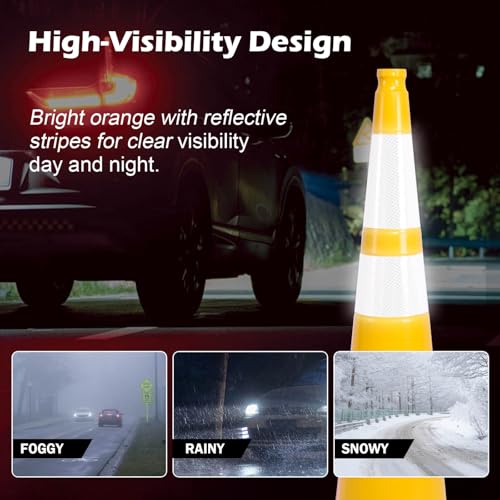 4-Pack 36" Yellow Traffic Cones - Reflective Safety - color: Yellow, size: 36inch