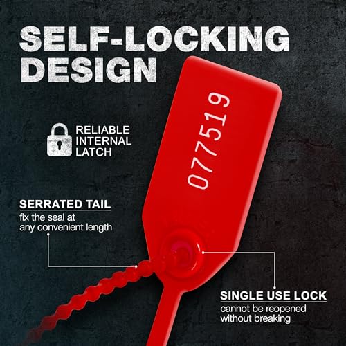 500 Plastic Tamper Seals, Numbered Zip Ties, Fire Extinguisher, Red - size: 500 PCS