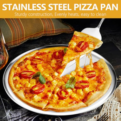 GRETJOB 12 Pcs Pizza Pan Riser Stand Set, 4 Metal Pizza Table Stands + 4 Nonstick Pizza Pans + 4 Pie Servers, Pizza Rack & Tray for Baking, Dessert, Cheese, Party, and Restaurant Use (Silver) - color: Silver 4Pcs