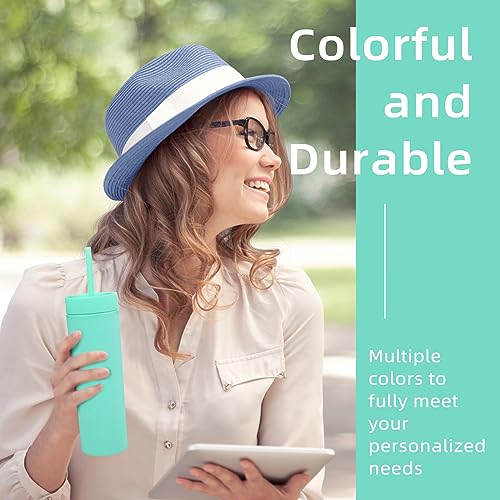 Volhoply 16oz Plastic Skinny Tumbler With Lid and Straw Bulk 4 Pack,Insulated Double Wall BPA Free Matte Acrylic Tumblers,Iced Coffee Travel Mug Reusable Party Cup,Customizable Diy Gifts(Green,4 Set) - color: Green