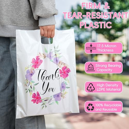 Floral Thank You Bags for Business Small, 50 PCS 12x15 Plastic Bags - color: 50 Pack Floral Thank You Bags