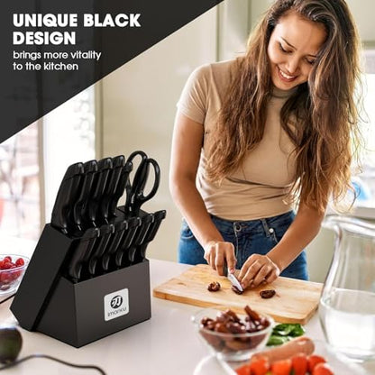 imarku 14-Piece Japanese High-Carbon Stainless Steel Knife Set, Black - color: Black, size: 14 Pcs