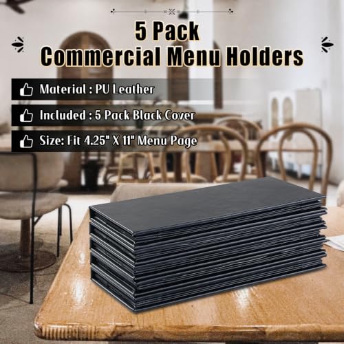 5pcs 4 View Restaurant Menu Covers 4.25 x 11" with PVC Cover - size: 5 pcs/4.25 x 11"/4 views
