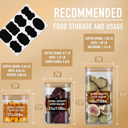 D2scrma 22oz/37oz/50oz Square Glass Storage Containers with Lids 6-Pack - size: 22oz*2/37oz*2/50oz*2