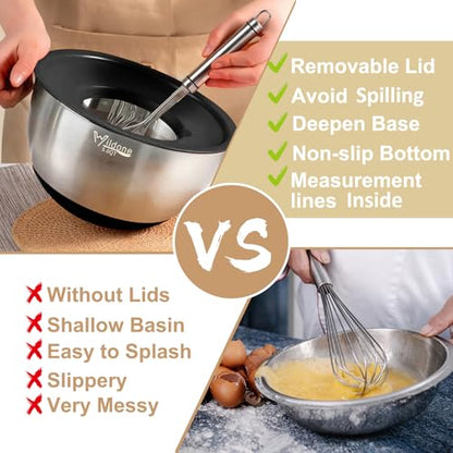 Wildone Mixing Bowls with Airtight Lids, Stainless Steel Nesting Bowls Set - color: Black
