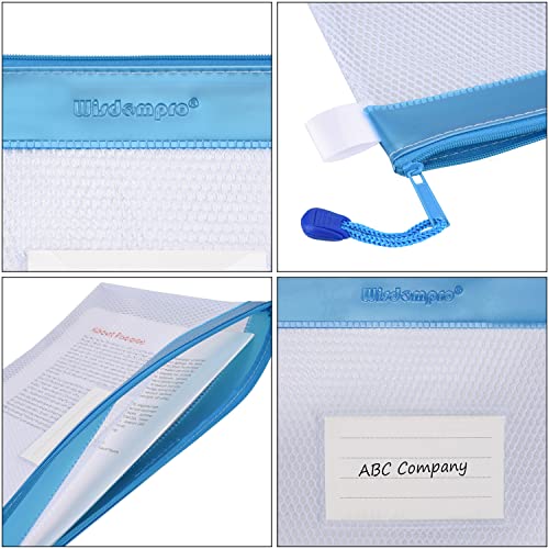 Wisdompro Zipper Pouch, 4 Pack Waterproof Mesh File Bag, Document Organizer - color: Pink/Blue