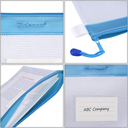 Wisdompro Zipper Pouch, 4 Pack Waterproof Mesh File Bag, Document Organizer - color: Pink/Blue
