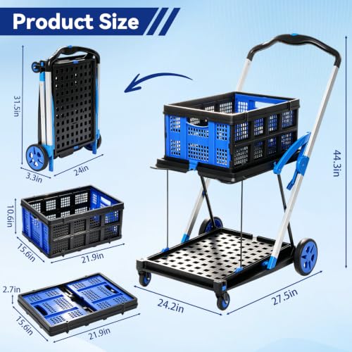 Collapsible Shopping Cart with Wheels, 200 lbs Capacity Grocery Cart
