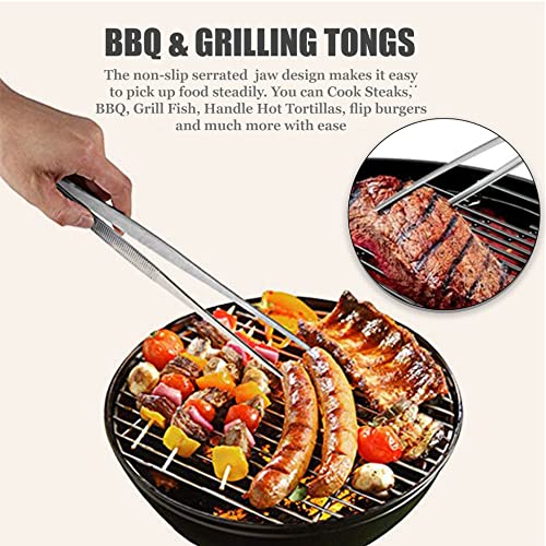 Professional Culinary Stainless Steel Precision Tongs with Serrated Tips, Plating/Food Presentation Detailing Serving Tongs, Chef's Kitchen Tweezer Tongs - Ultra Non-Slip Grip (8 Inch) - size: 8" Straight