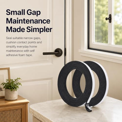 Weather Stripping Foam Tape 2 Rolls (1/2 in x 1/8 in x 16.4FT), Self Adhesive Door Seal for Small Gaps, Window Insulation, Draft Stopper Foam Strip Total 32.8 FT - size: 1/2in x 1/8in x 32.8FT