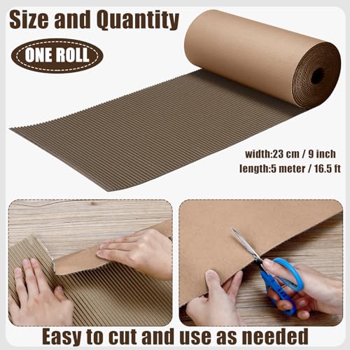Geyoga 9 x 197 Inch Corrugated Cardboard Roll, Single B Flute, Brown - color: Brown, size: 9 x 197 Inch